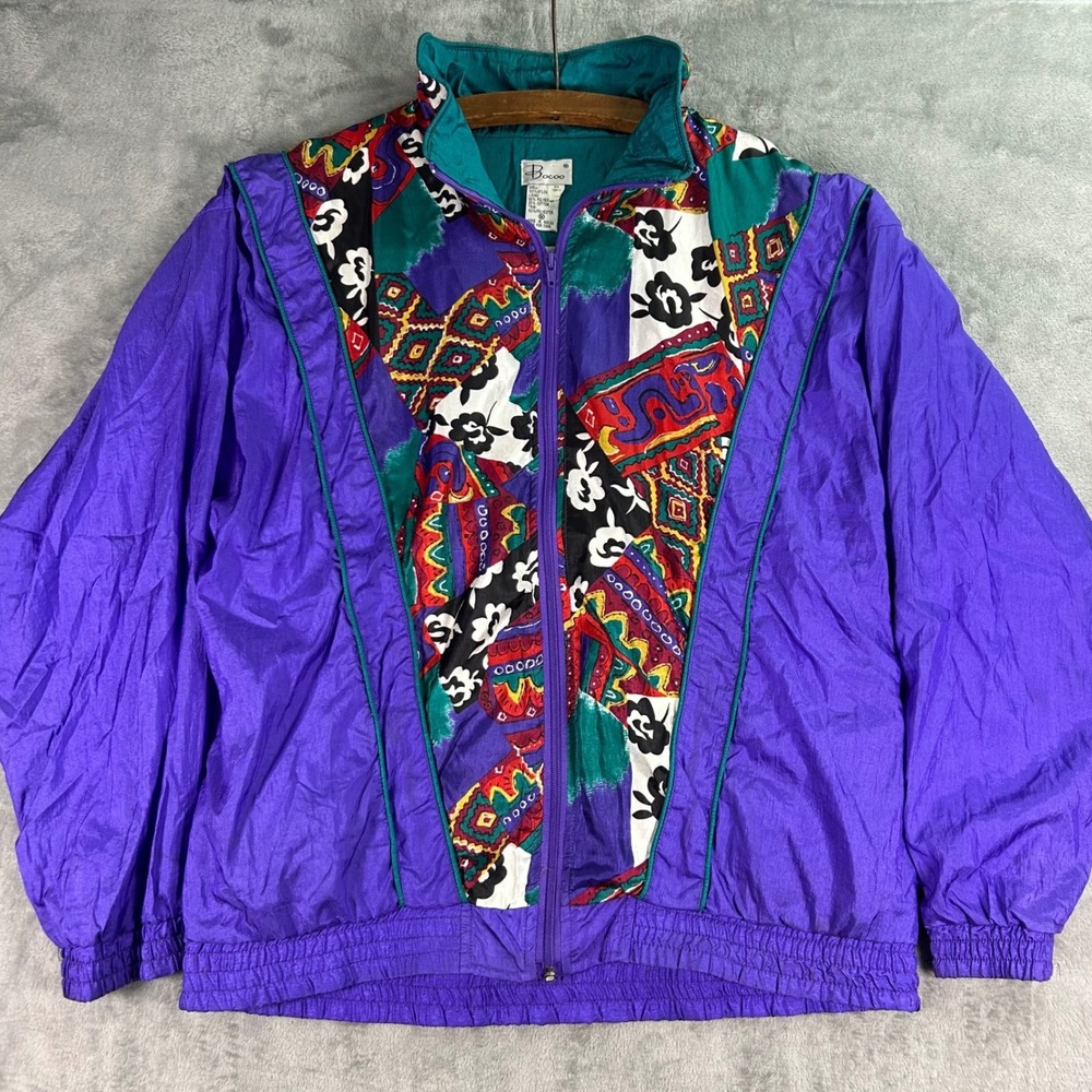 Vintage Bocoo Windbreaker Jacket Purple Geometric Abstract Print 90s Retro M
